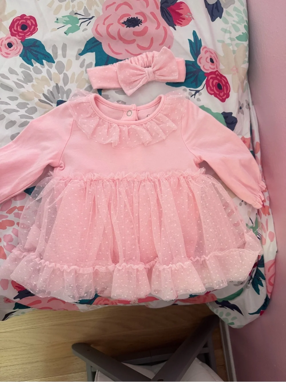 Catherine Malandrino Baby Pink Tulle Dress with Bow Headband
